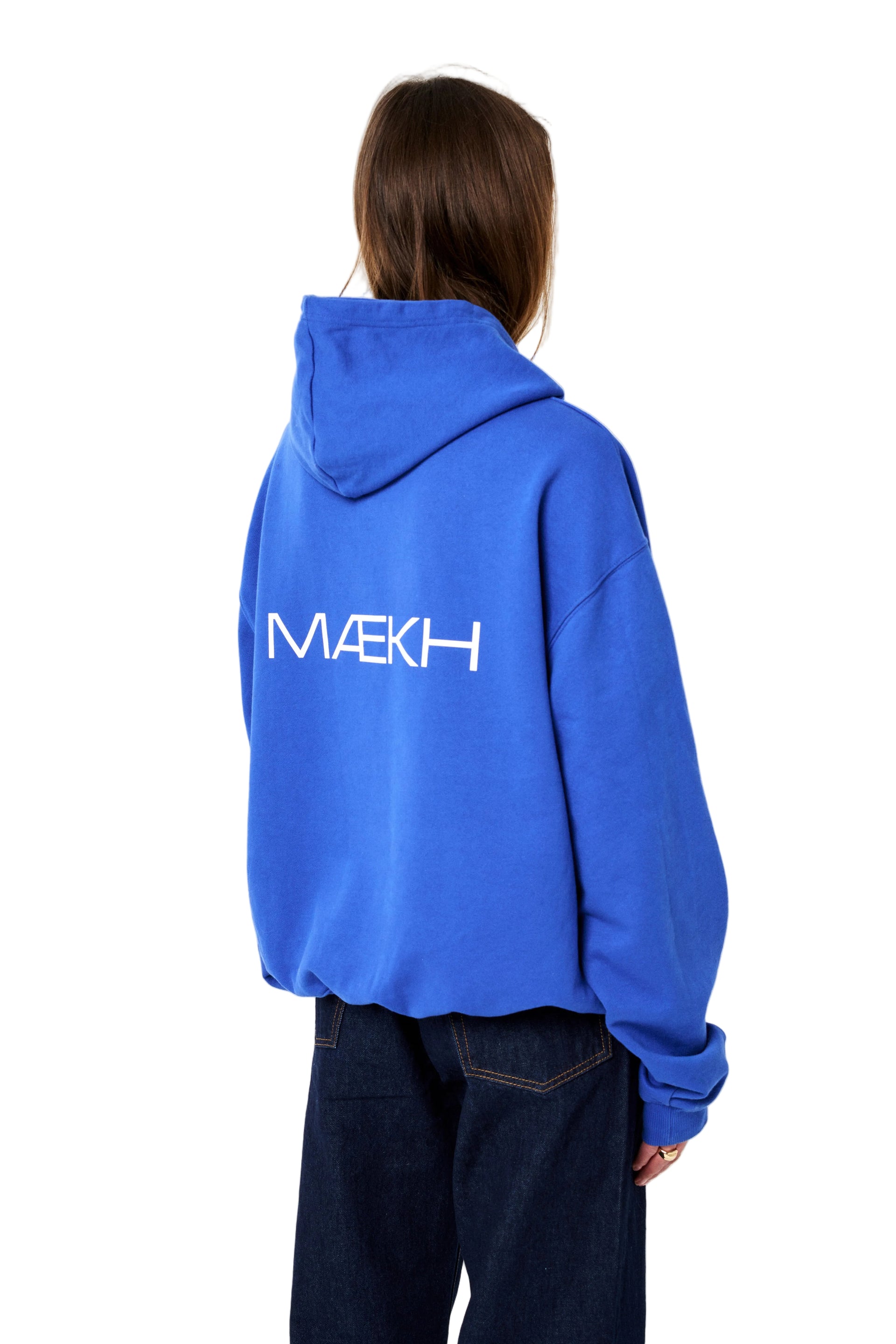 KOBALTOWA BLUZA Z KAPTUREM OVERSIZE