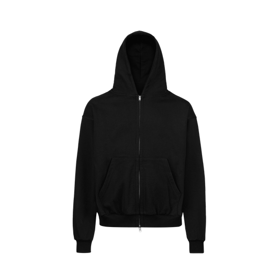 BLACK OVERSIZED ZIPPED HOODIE