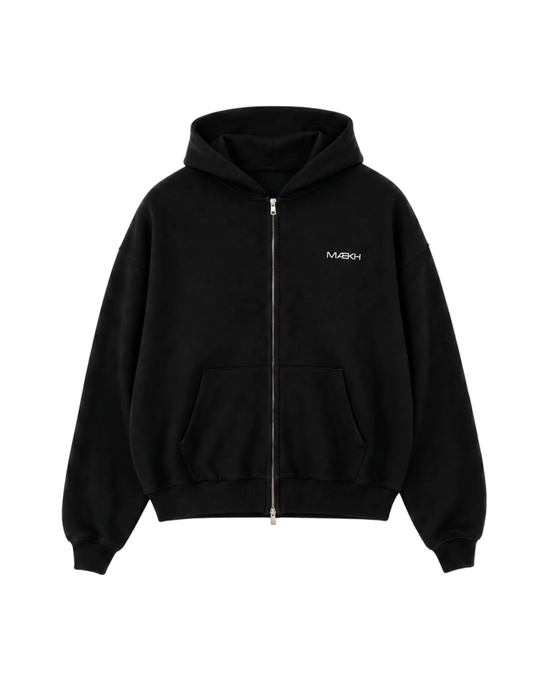 BLACK OVERSIZED ZIPPED HOODIE