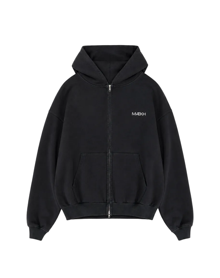 VINTAGE BLACK OVERSIZED ZIPPED HOODIE