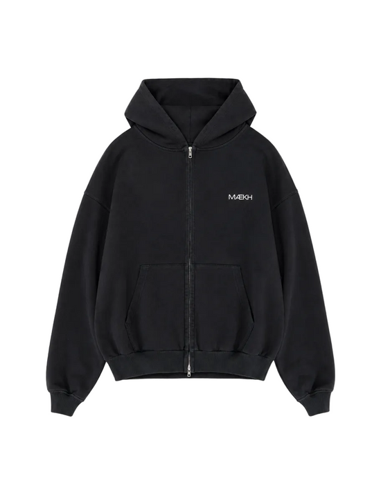 VINTAGE BLACK OVERSIZED ZIPPED HOODIE