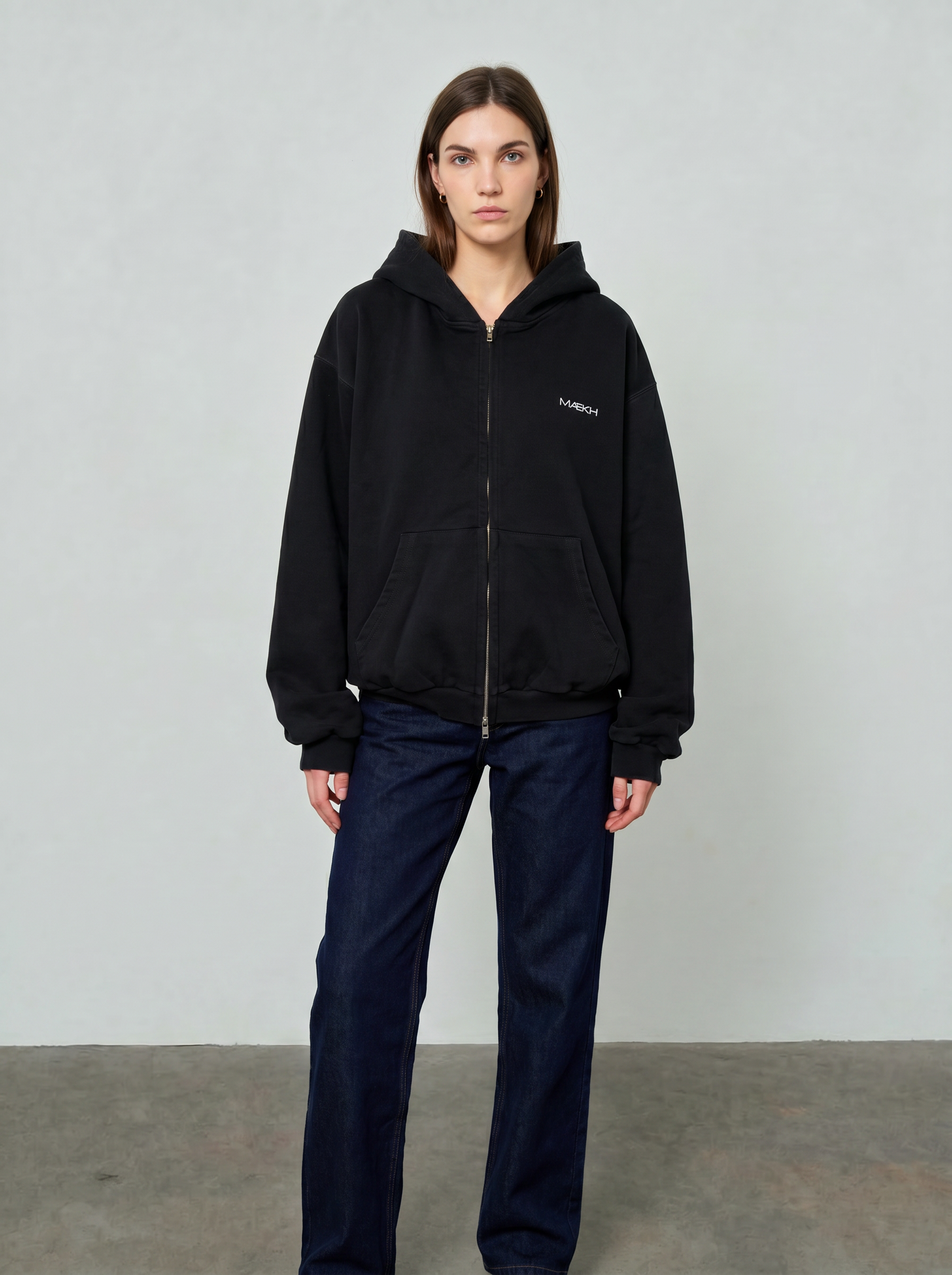VINTAGE BLACK OVERSIZED ZIPPED HOODIE