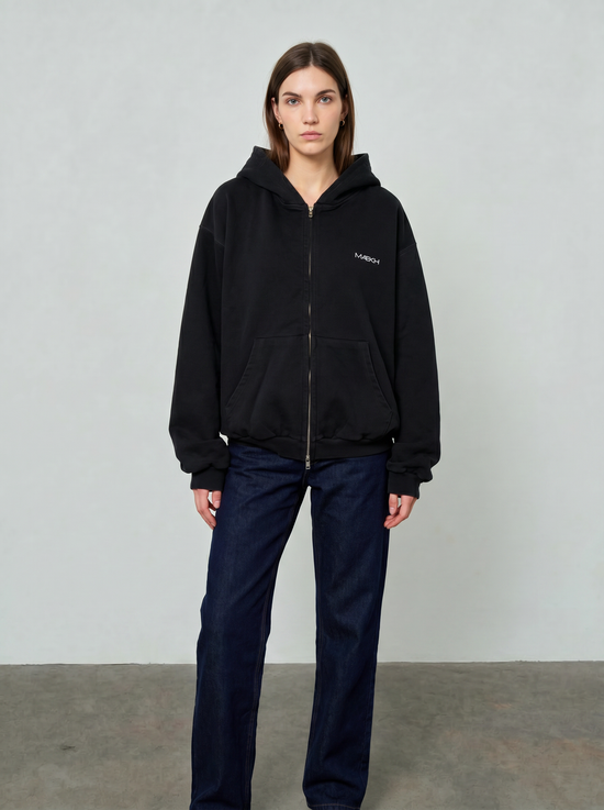 VINTAGE BLACK OVERSIZED ZIPPED HOODIE